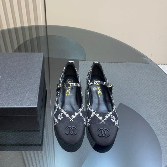 CC 25 Mary Jane Flats Black Pattern Fabric 239404