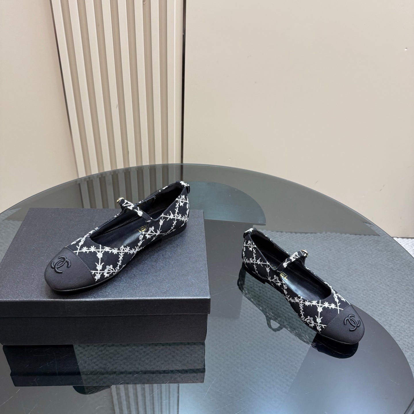 CC 25 Mary Jane Flats Black Pattern Fabric 239404