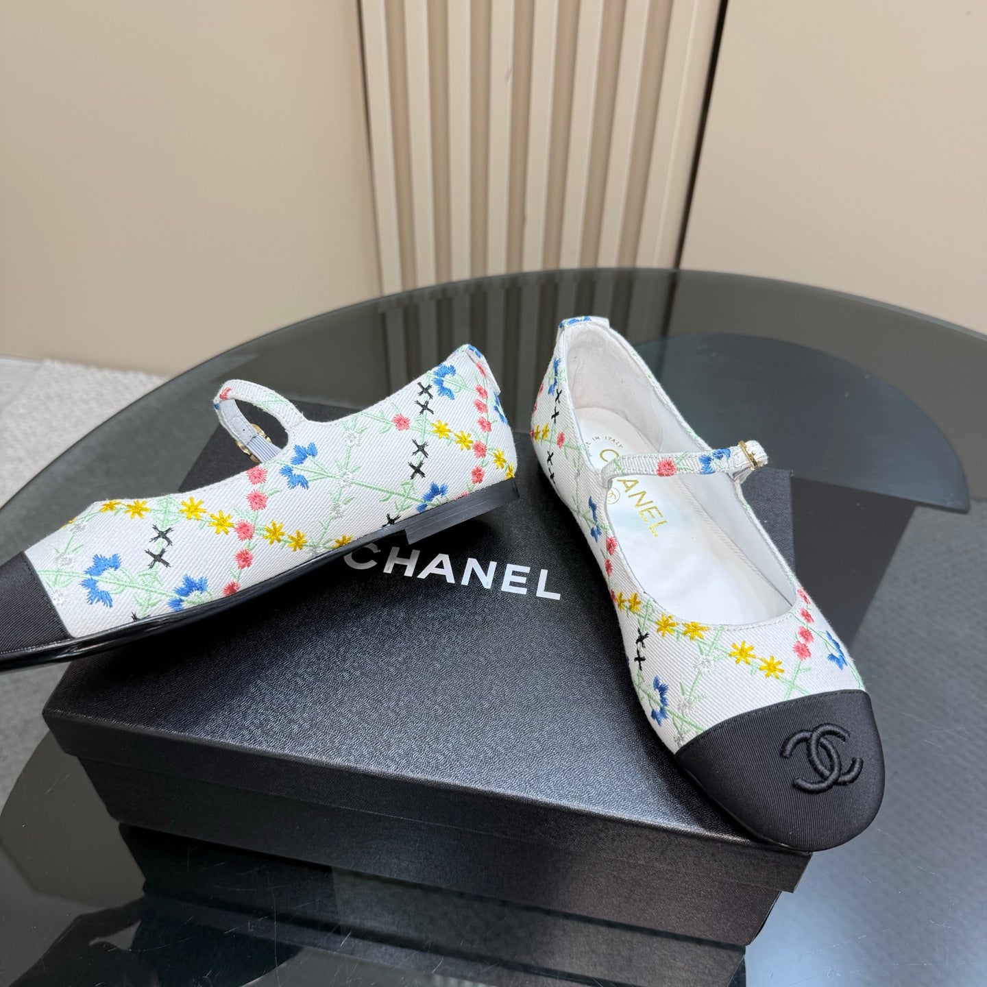 CC 25 Mary Jane Flats White Pattern Fabric 239405
