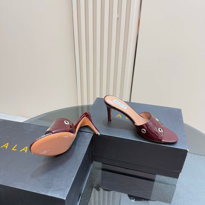 Alaia 2025 Oeillets Embellished Leather Sandals Ruby Red Lambskin 299666