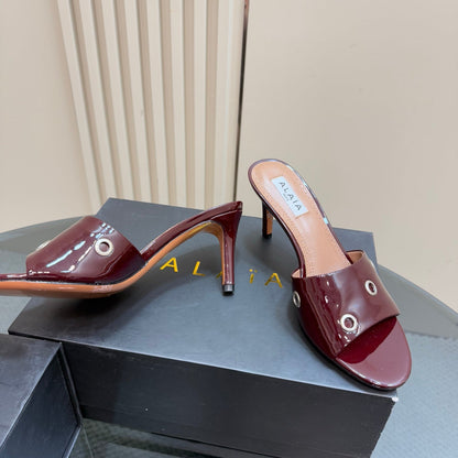 Alaia 2025 Oeillets Embellished Leather Sandals Ruby Red Lambskin 299666