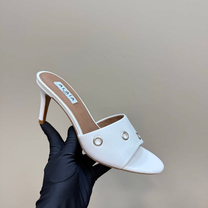 Alaia 2025 Oeillets Embellished Leather Sandals White Lambskin 299667