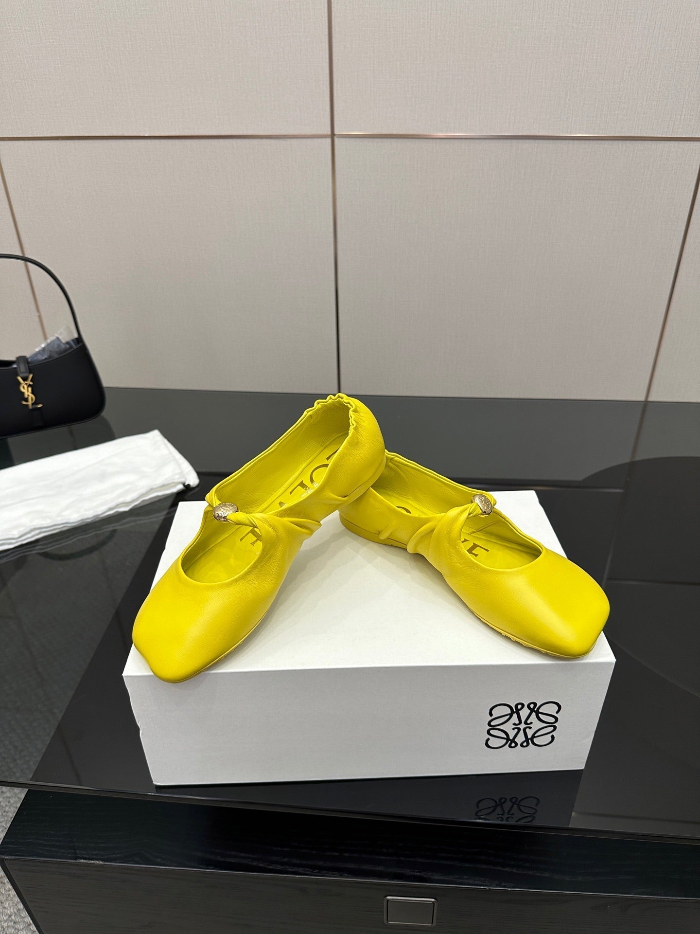 Loewe 25 Pebble Ballet Flats Yellow Calfskin