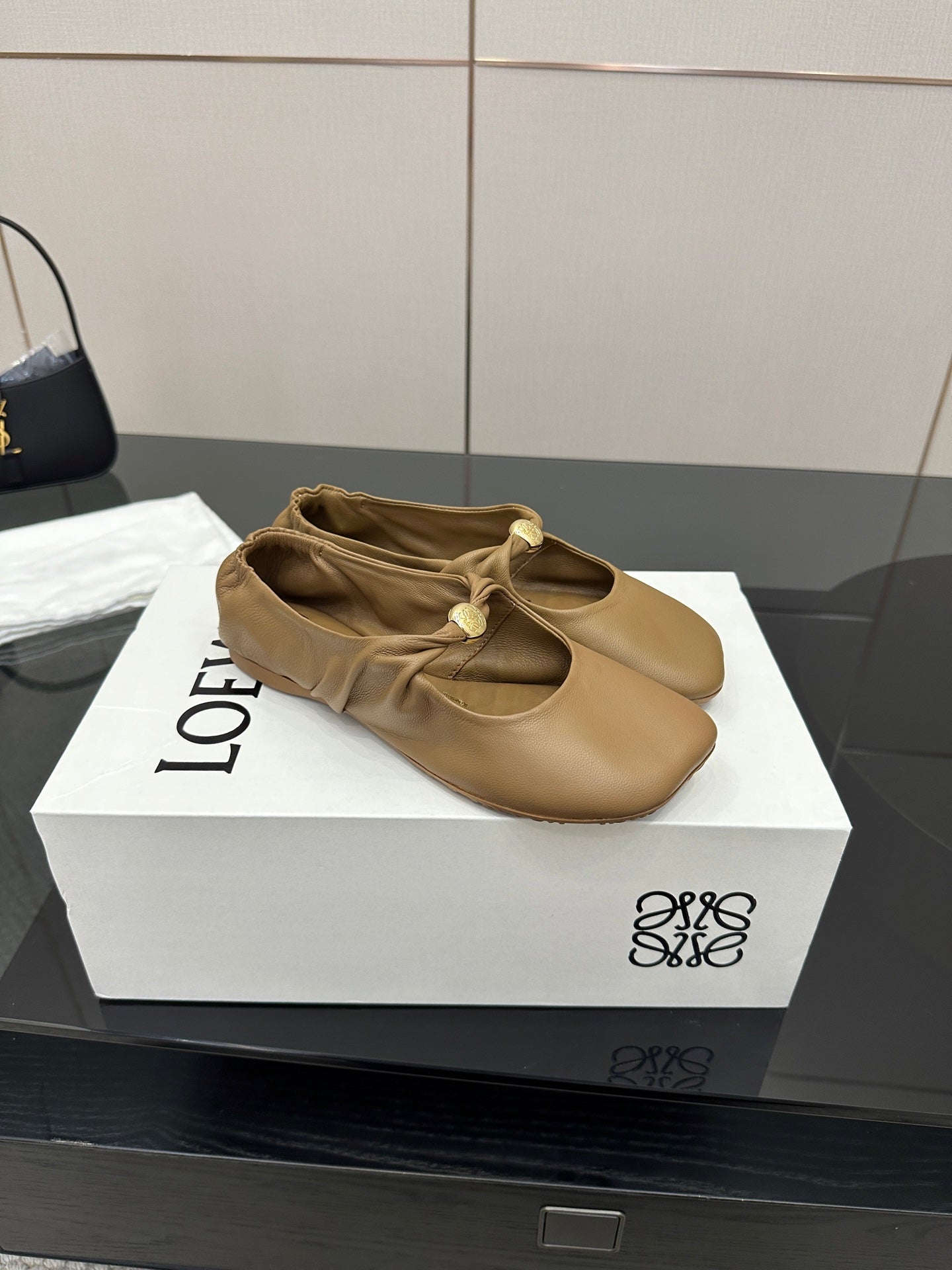 Loewe 25 Pebble Ballet Flats Brown Calfskin