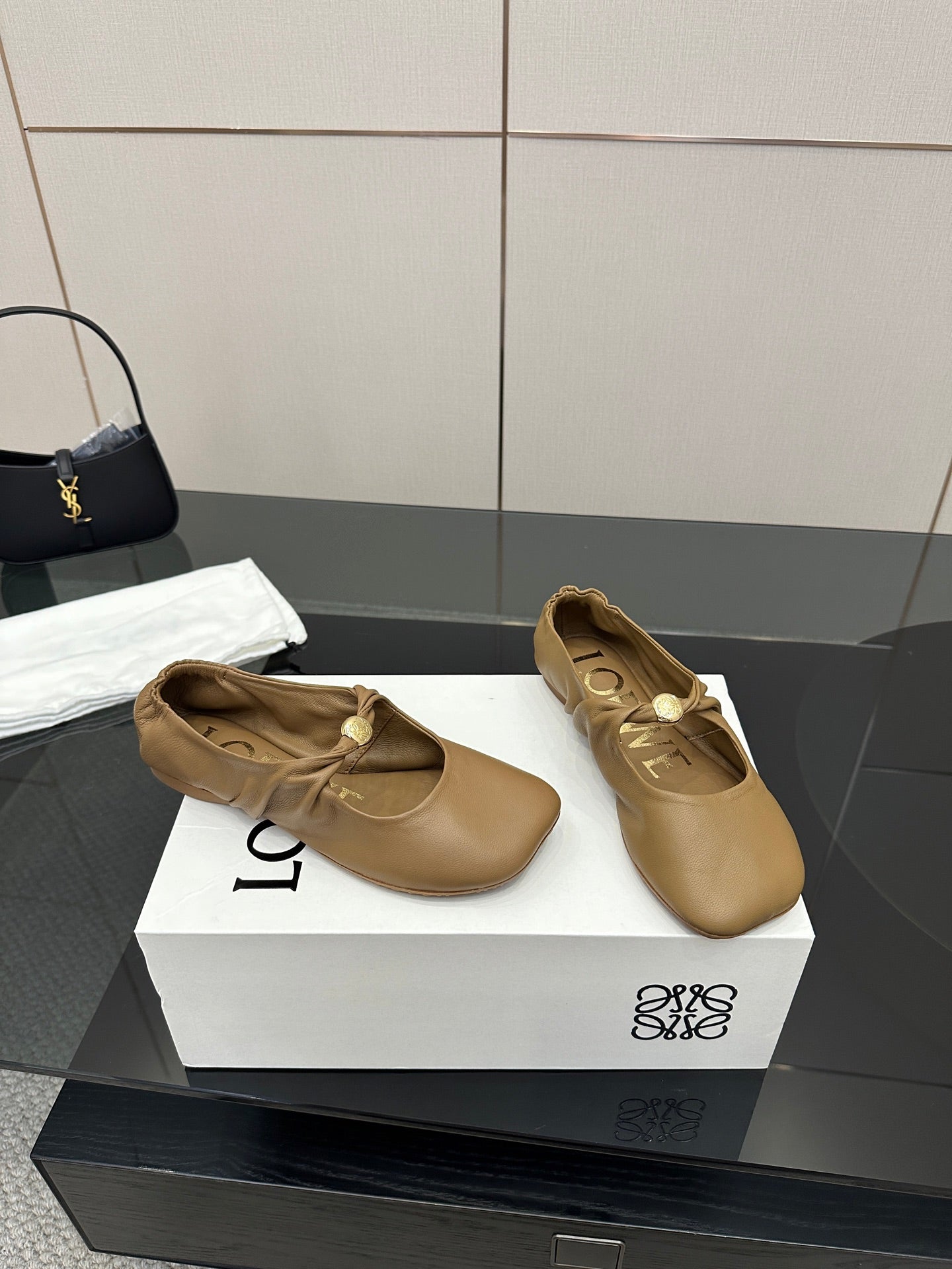 Loewe 25 Pebble Ballet Flats Brown Calfskin