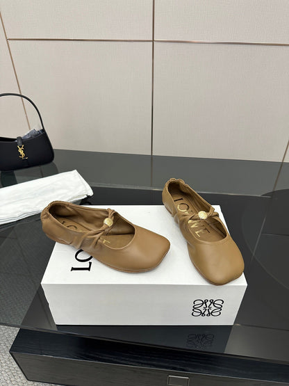 Loewe 25 Pebble Ballet Flats Brown Calfskin