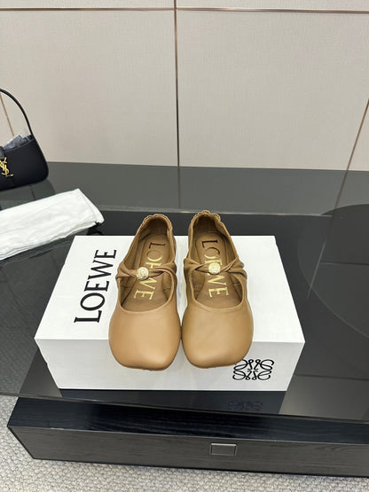 Loewe 25 Pebble Ballet Flats Brown Calfskin