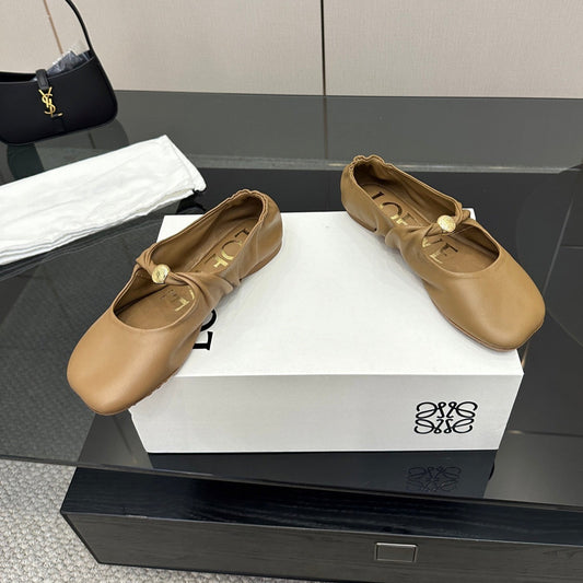 Loewe 25 Pebble Ballet Flats Brown Calfskin