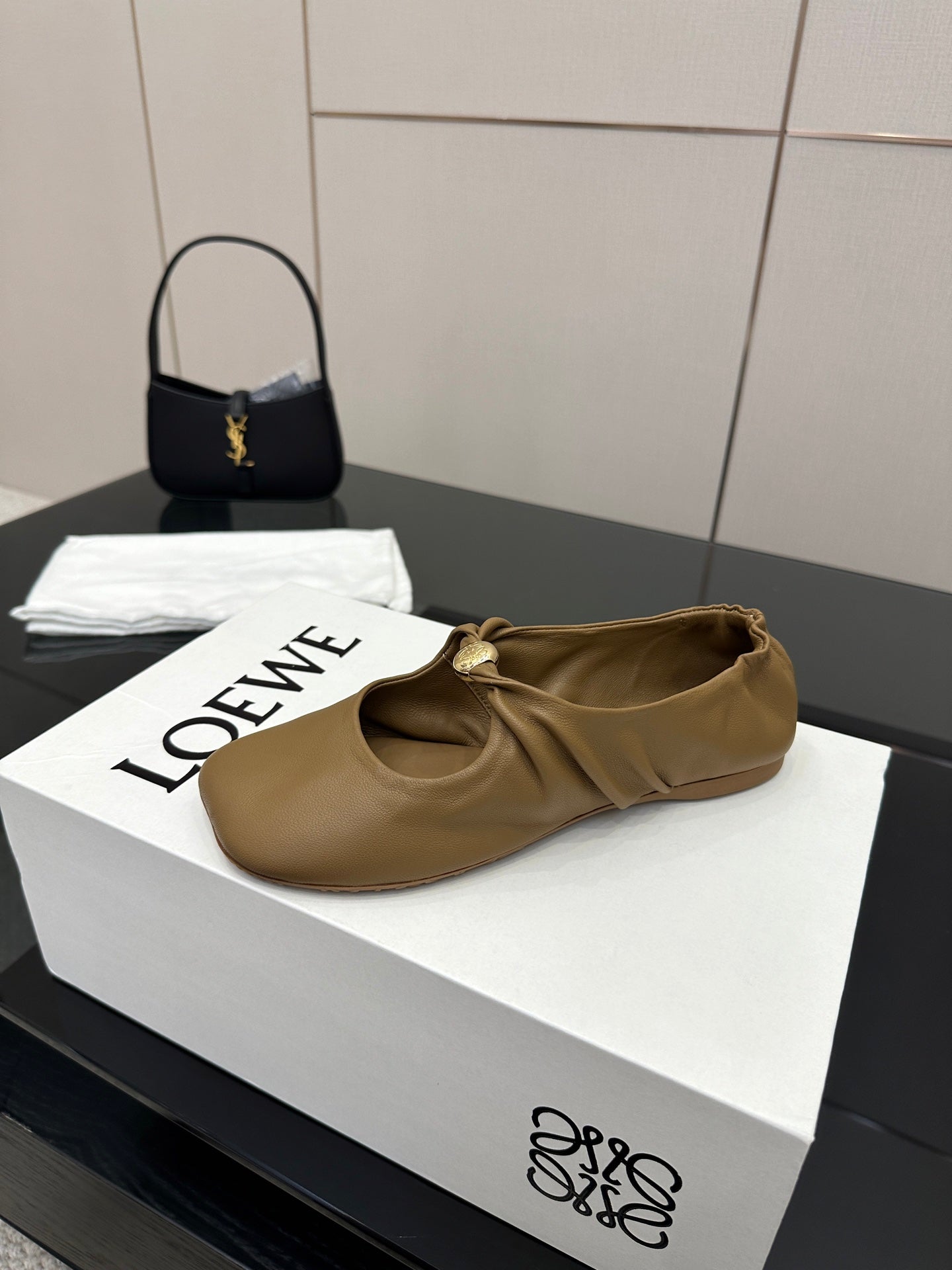 Loewe 25 Pebble Ballet Flats Brown Calfskin