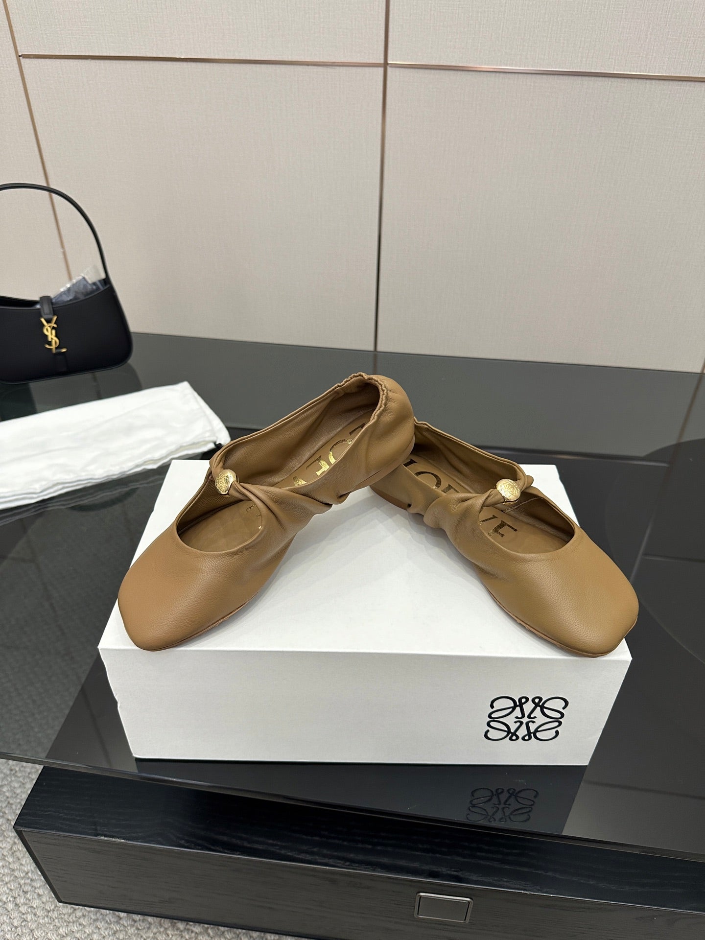 Loewe 25 Pebble Ballet Flats Brown Calfskin