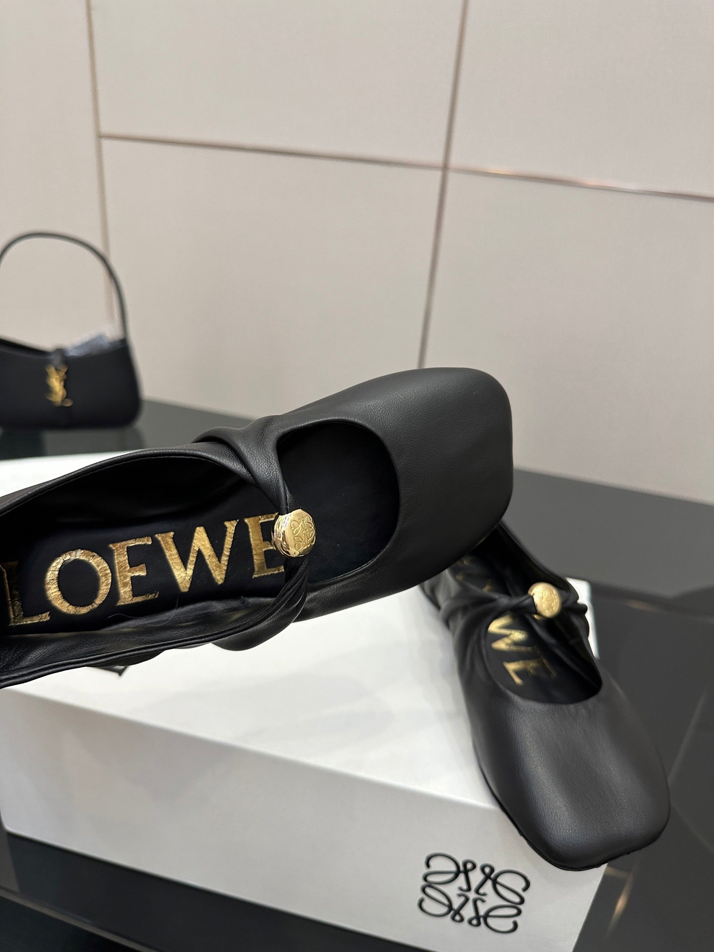 Loewe 25 Pebble Ballet Flats Black Calfskin