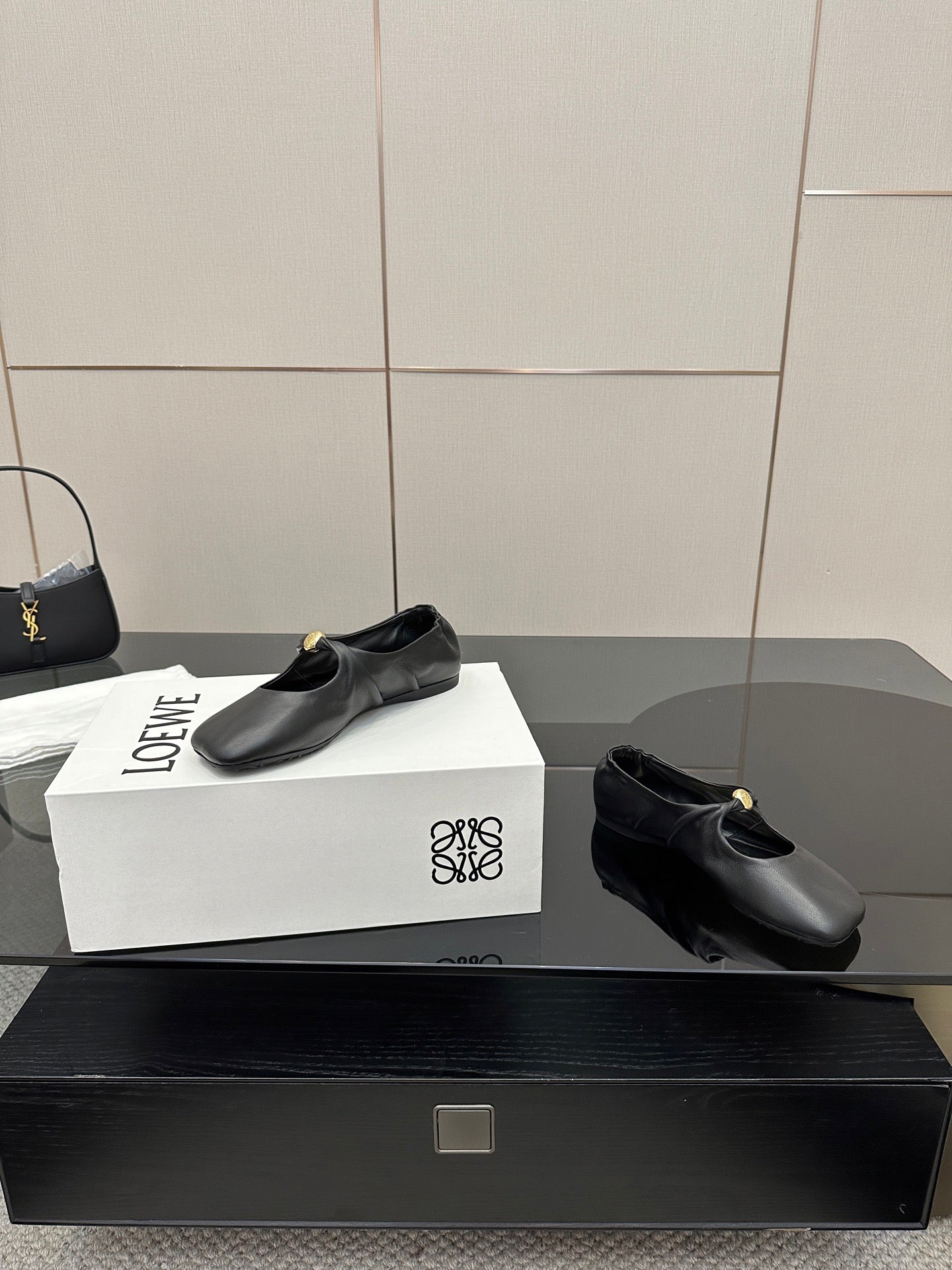 Loewe 25 Pebble Ballet Flats Black Calfskin