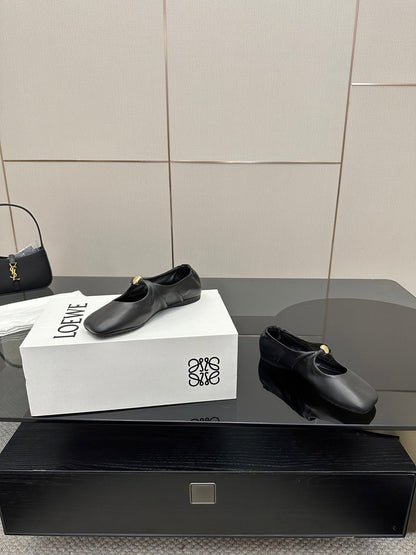 Loewe 25 Pebble Ballet Flats Black Calfskin