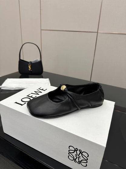 Loewe 25 Pebble Ballet Flats Black Calfskin