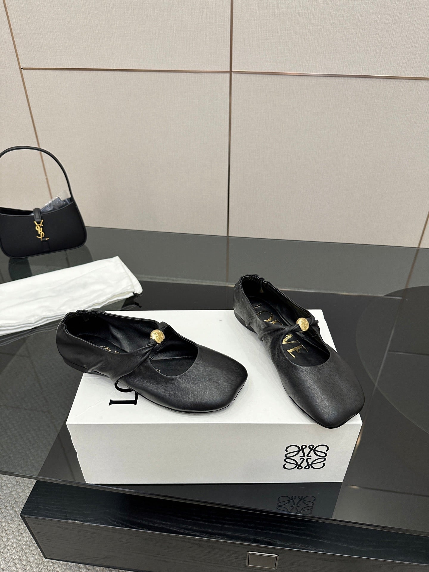 Loewe 25 Pebble Ballet Flats Black Calfskin