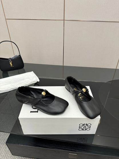 Loewe 25 Pebble Ballet Flats Black Calfskin