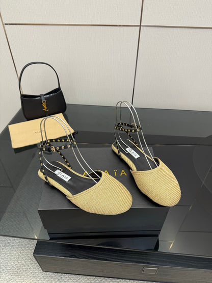 ALAIA flat slippers golden beige sheepskin 389629