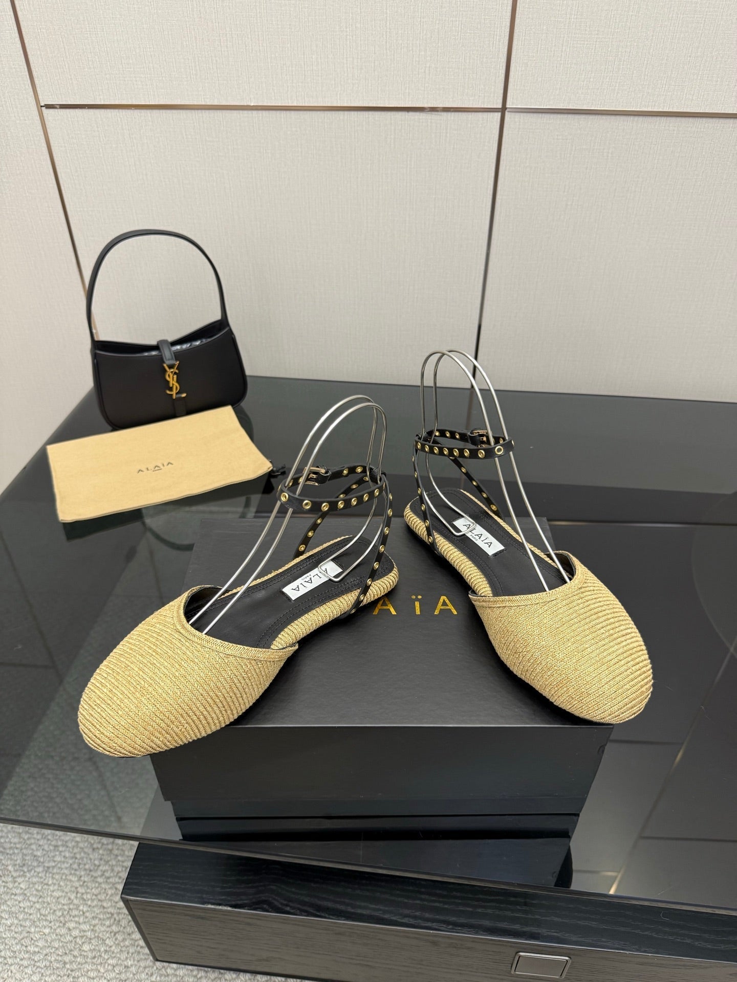 ALAIA flat slippers golden beige sheepskin 389629