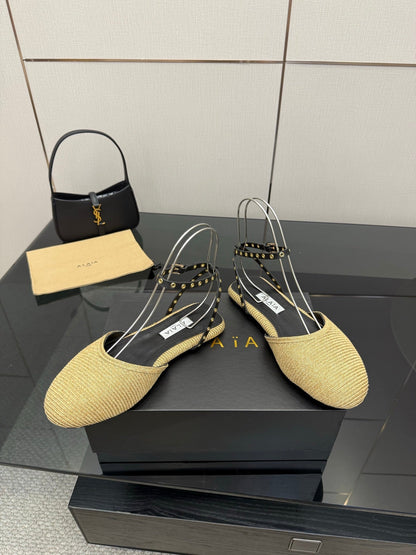 ALAIA flat slippers golden beige sheepskin 389629