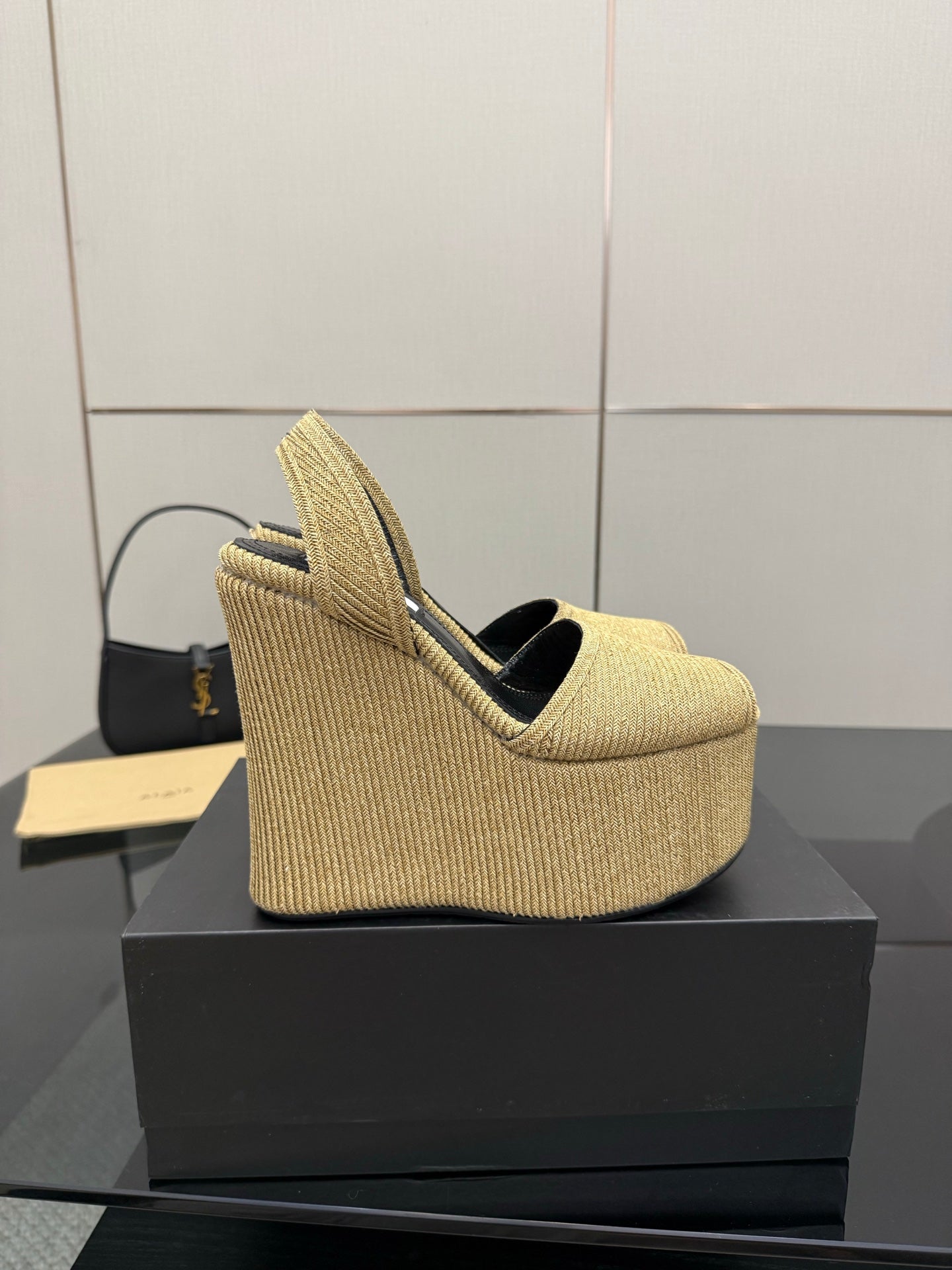 ALAIA platform sandal golden beige sheepskin 389630