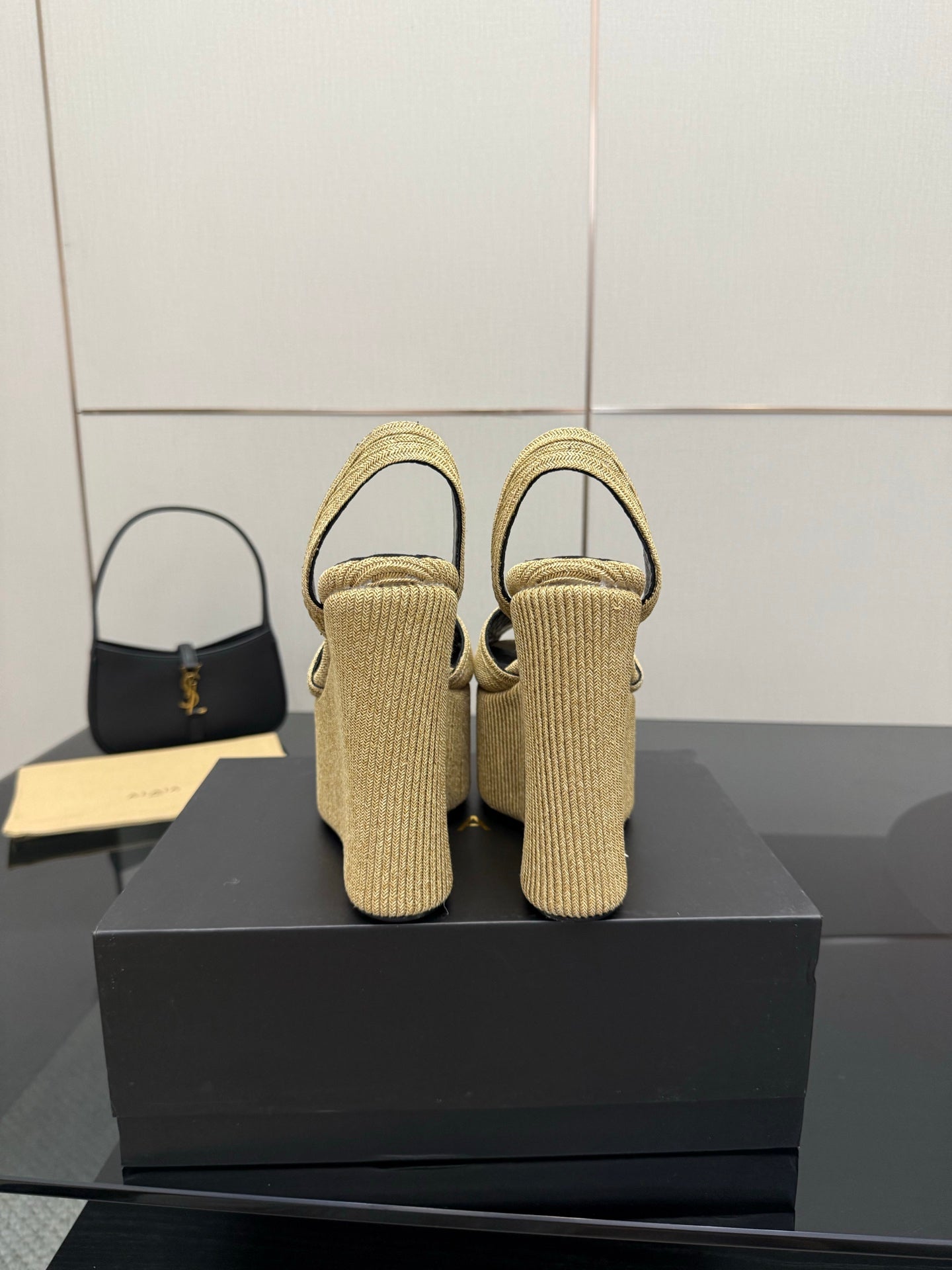 ALAIA platform sandal golden beige sheepskin 389630