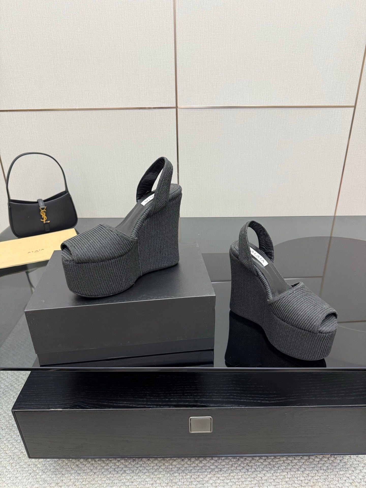 ALAIA platform sandal black sheepskin 389631