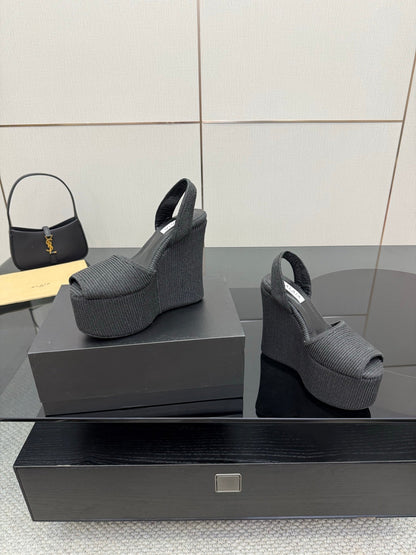 ALAIA platform sandal black sheepskin 389631