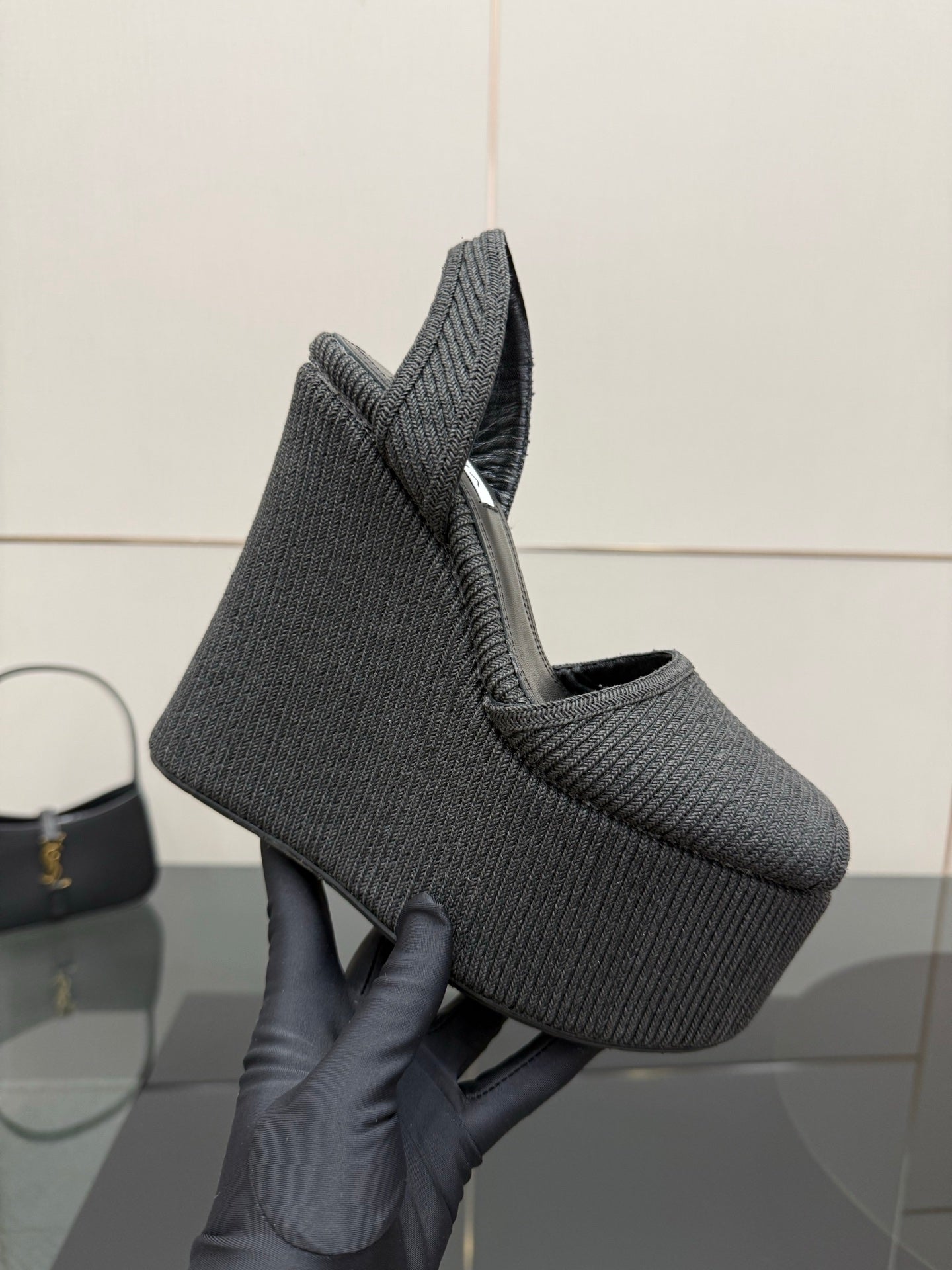 ALAIA platform sandal black sheepskin 389631