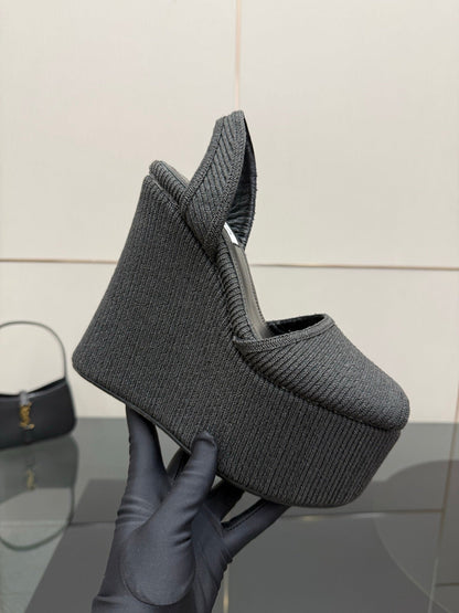 ALAIA platform sandal black sheepskin 389631