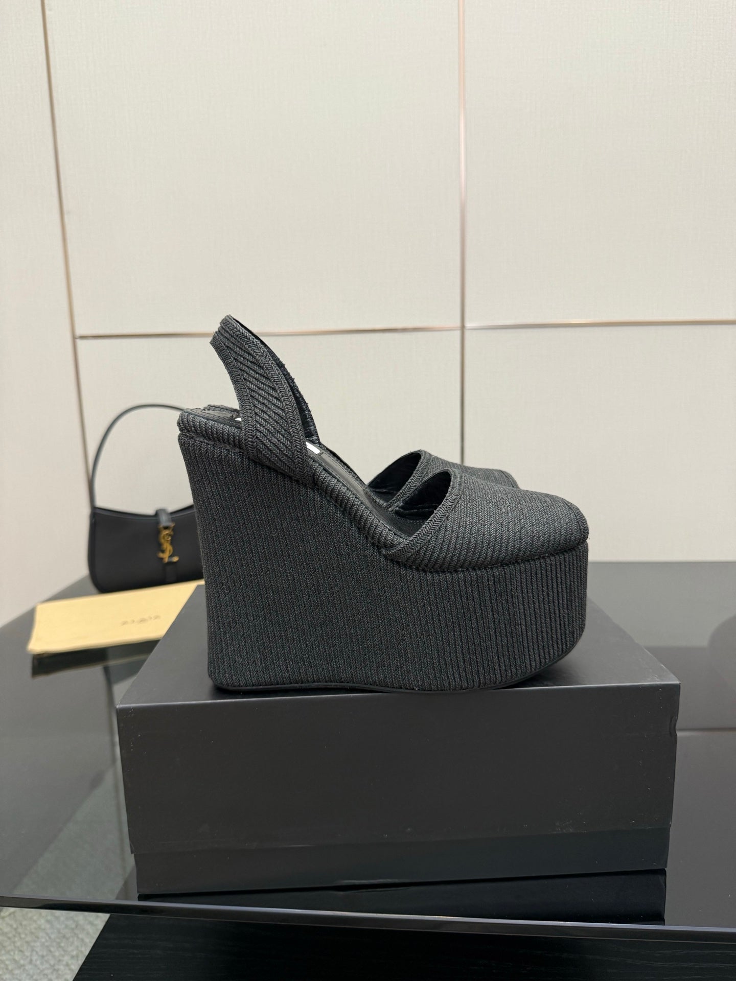ALAIA platform sandal black sheepskin 389631