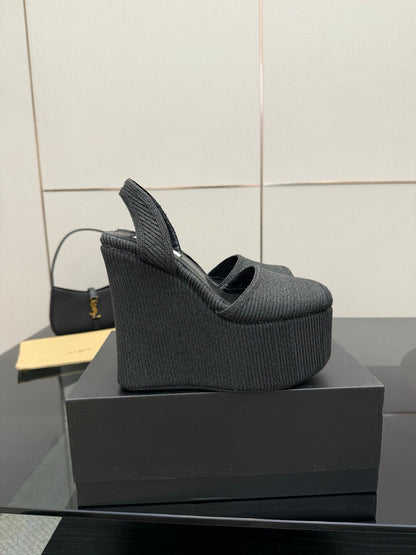 ALAIA platform sandal black sheepskin 389631