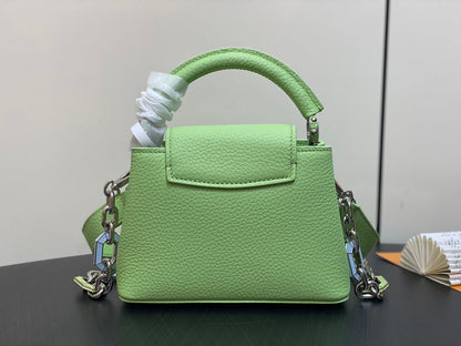 CAPUCINES MINI 21 GREEN TAURILLON TURQUOISE SILVER HARDWARE