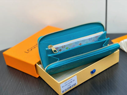 LV Ã— TM Zipper Wallet Blue Gold Leather 329915