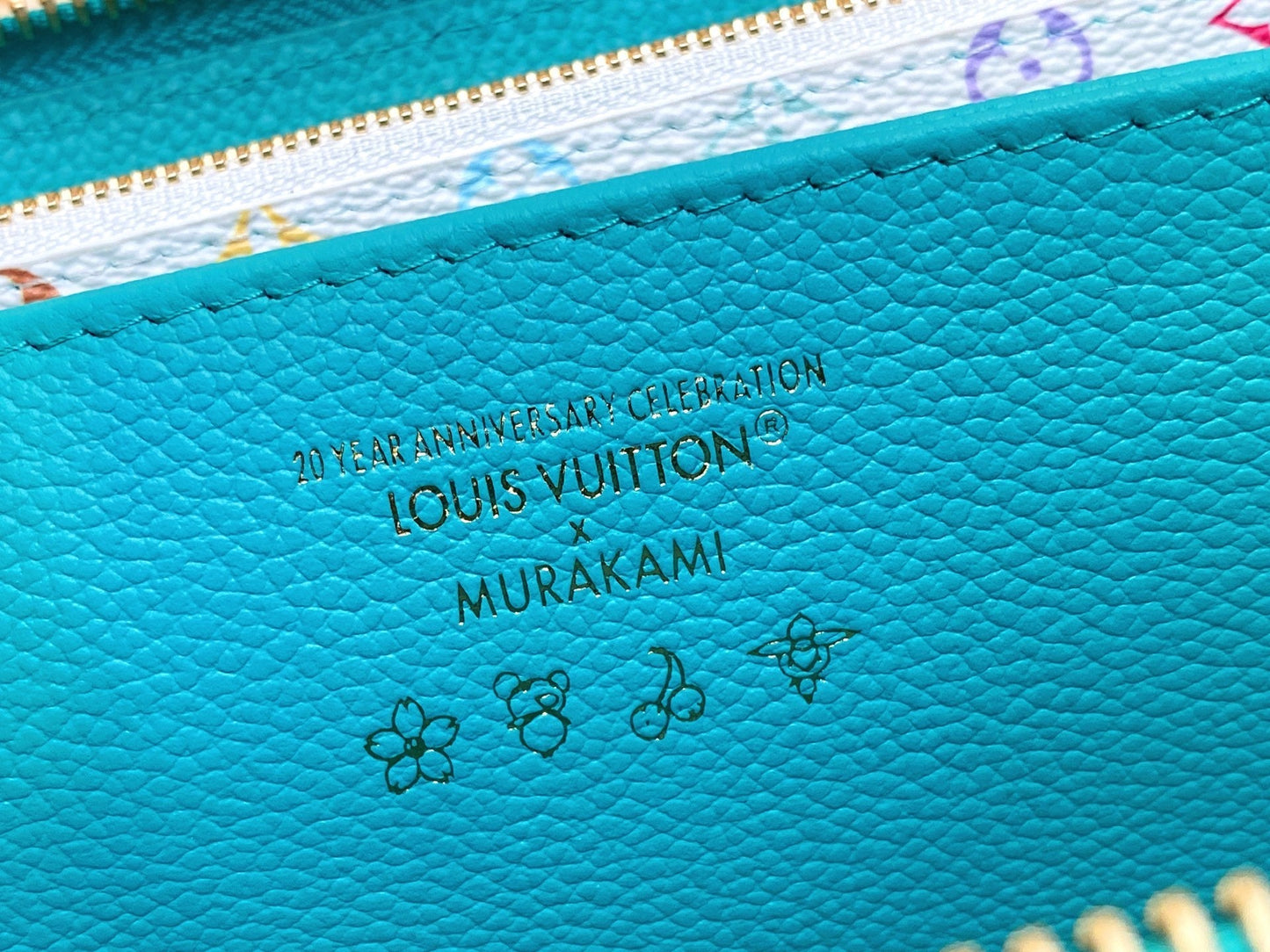 LV Ã— TM Zipper Wallet Blue Gold Leather 329915