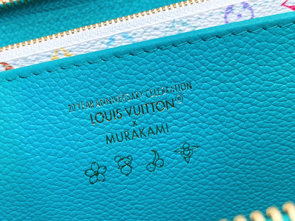 LV Ã— TM Zipper Wallet Blue Gold Leather 329915