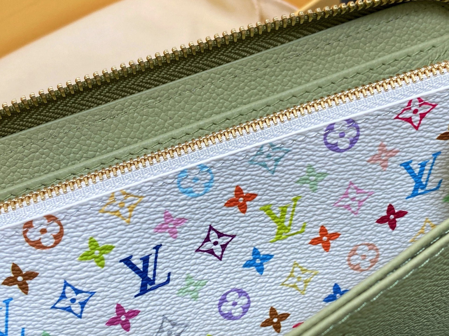 LV Ã— TM Zipper Wallet Green Gold Leather 329877