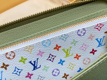 LV Ã— TM Zipper Wallet Green Gold Leather 329877
