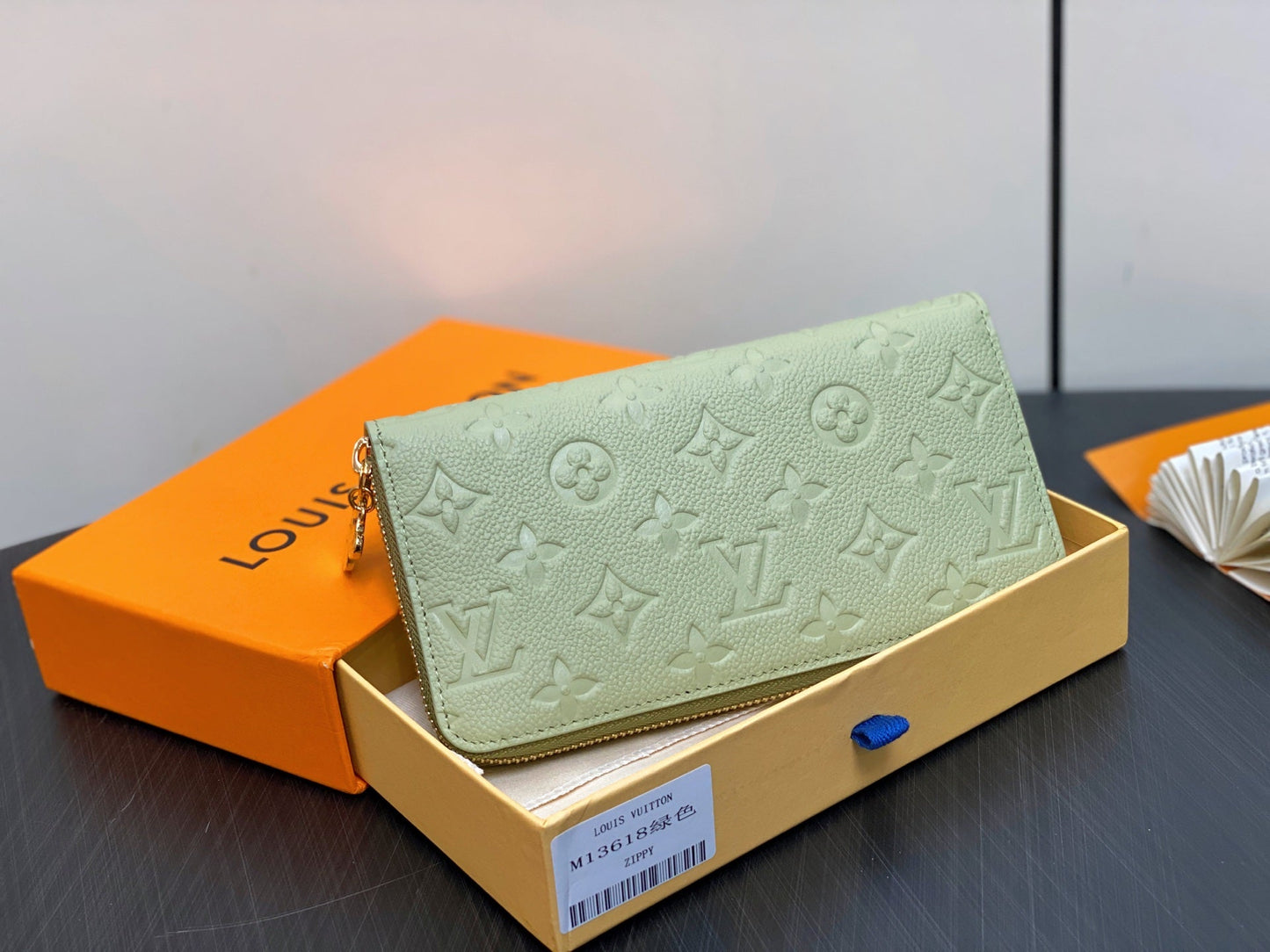 LV Ã— TM Zipper Wallet Green Gold Leather 329877