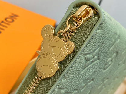 LV Ã— TM Zipper Wallet Green Gold Leather 329877