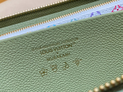 LV Ã— TM Zipper Wallet Green Gold Leather 329877