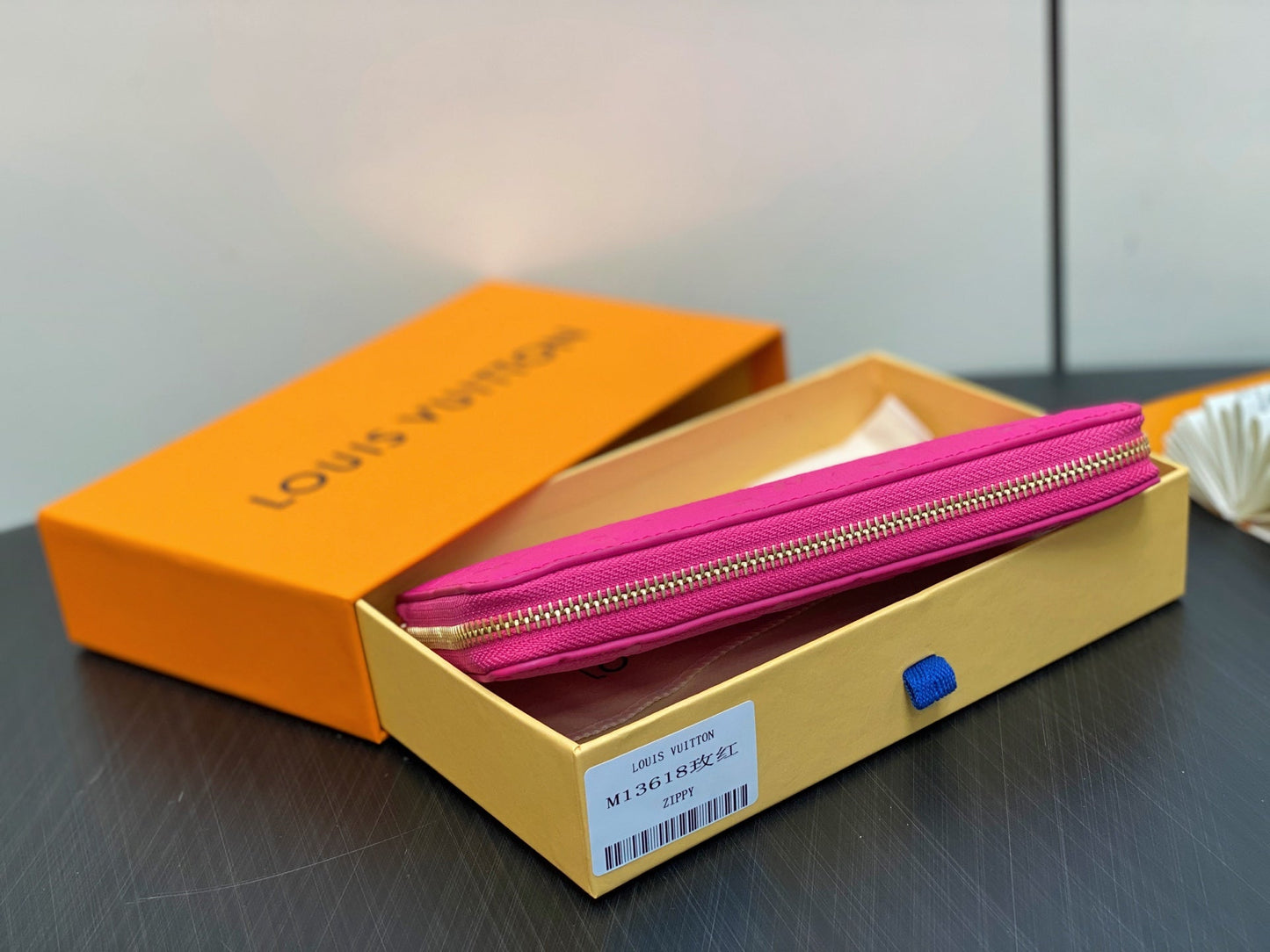 LV Ã— TM Zipper Wallet Pink Gold Leather 329895