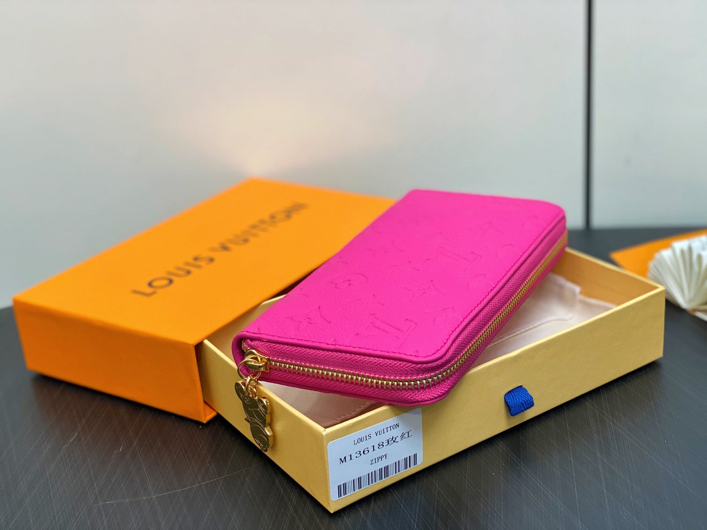 LV Ã— TM Zipper Wallet Pink Gold Leather 329895