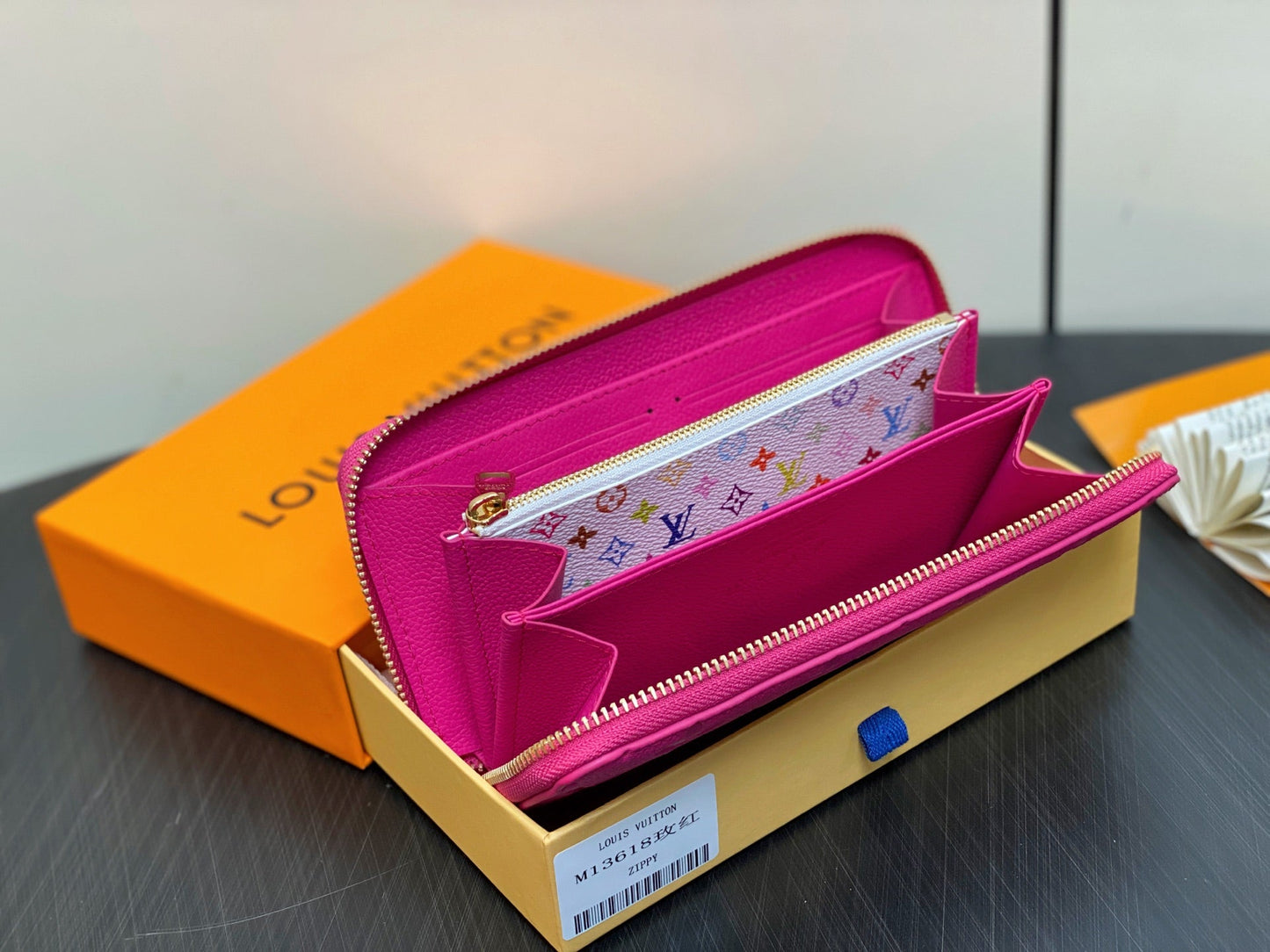 LV Ã— TM Zipper Wallet Pink Gold Leather 329895