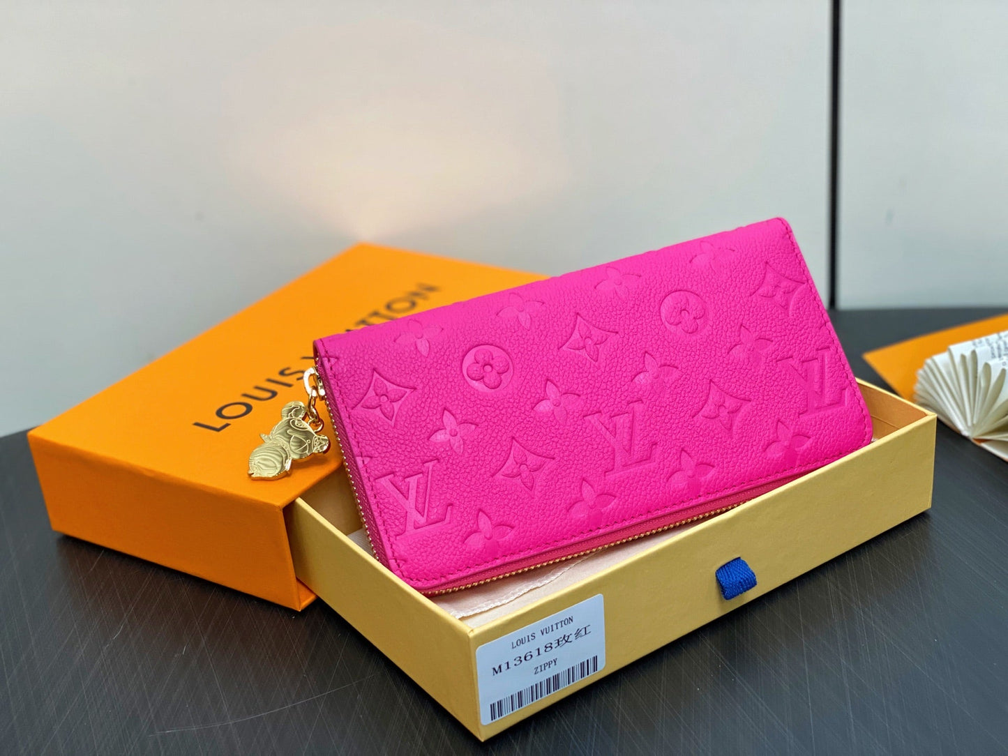 LV Ã— TM Zipper Wallet Pink Gold Leather 329895