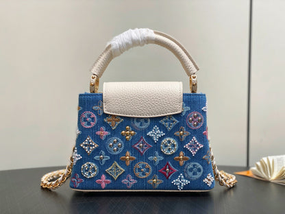 LV Capucines 21cm Bag Blue mix Colors Denim Leather 338217