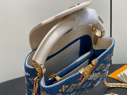 LV Capucines 21cm Bag Blue mix Colors Denim Leather 338217