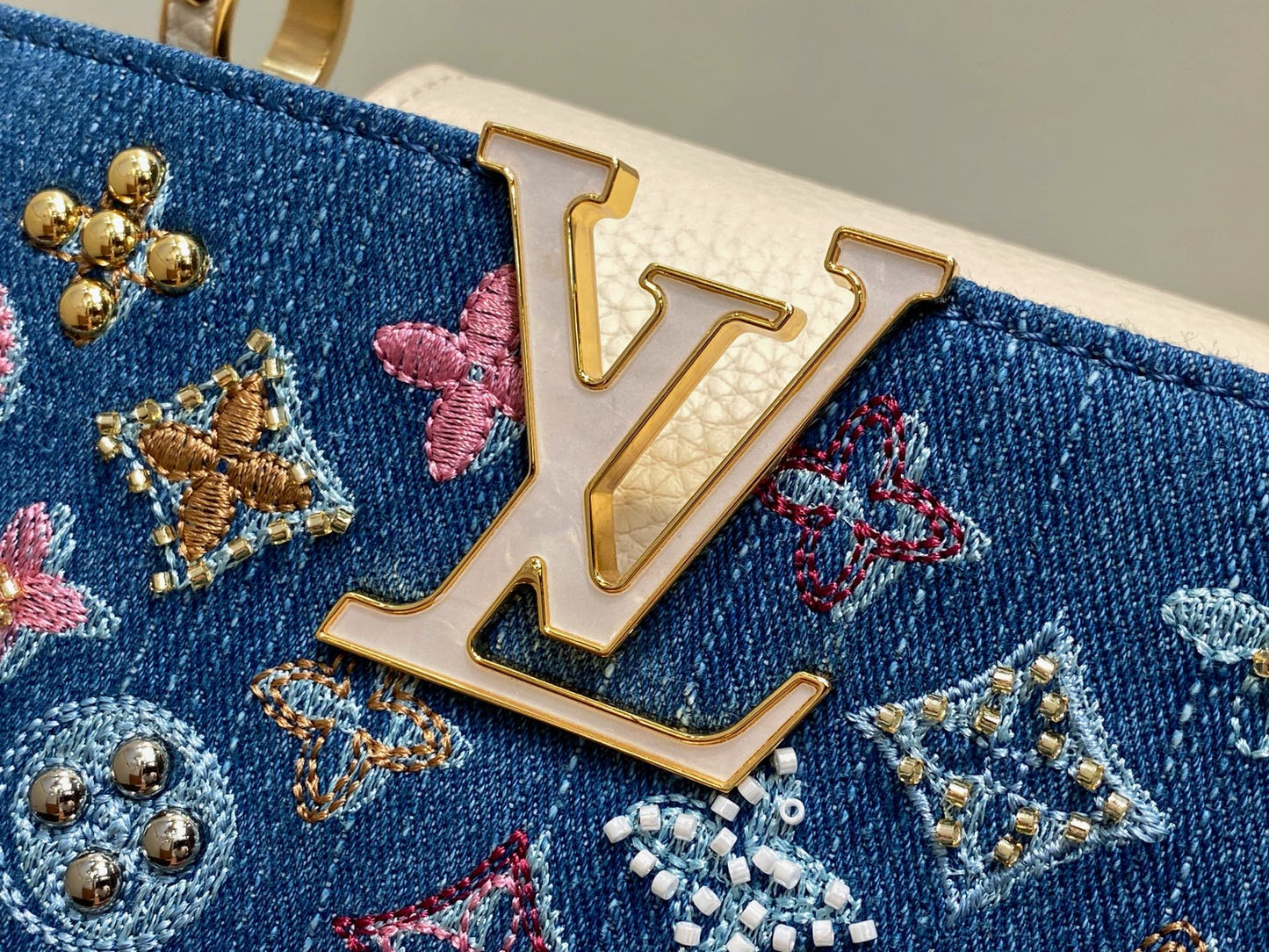 LV Capucines 21cm Bag Blue mix Colors Denim Leather 338217