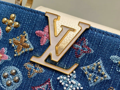LV Capucines 21cm Bag Blue mix Colors Denim Leather 338217
