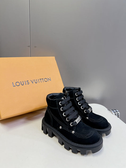 LV Checker Ankle Boots Black Suede