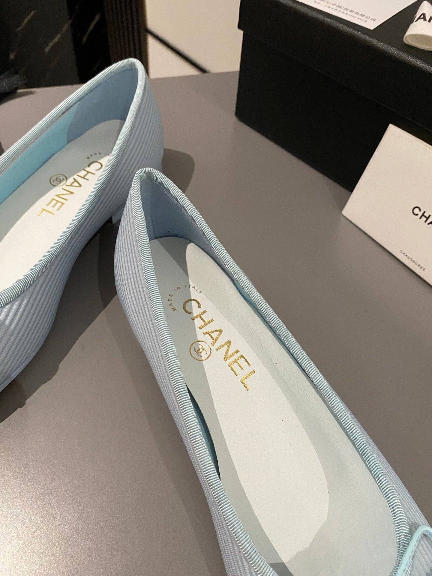 ballet flat cloud blue embroidered fabric